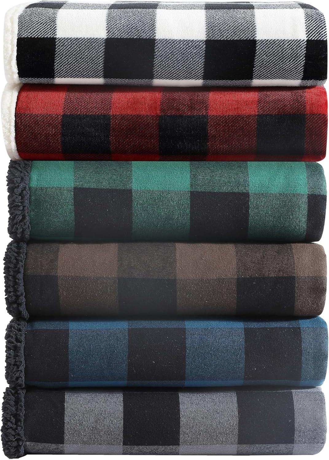 Blue and Black Reversible Sherpa Fleece Throw Blanket