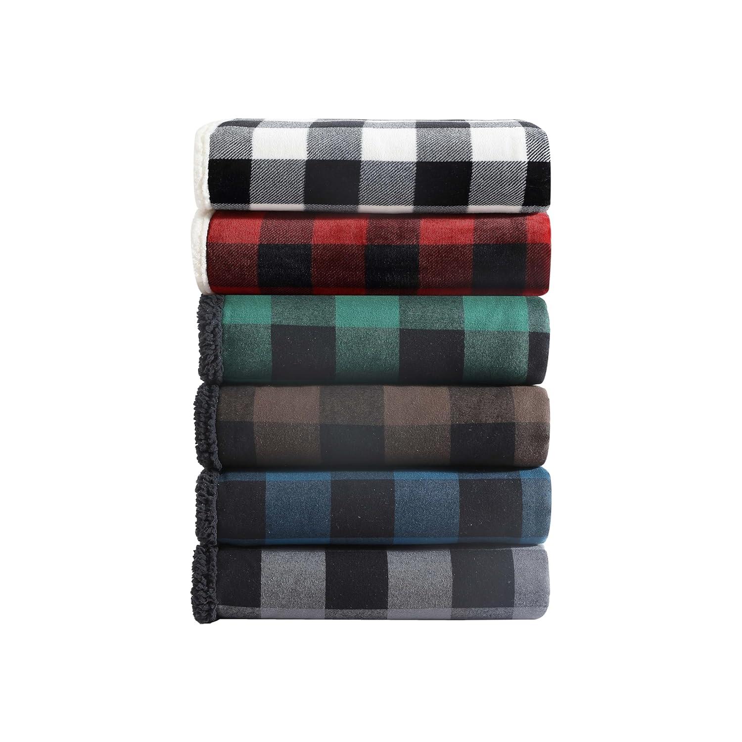 Eddie Bauer Cabin Plaid Flannel/Sherpa Throw Blanket