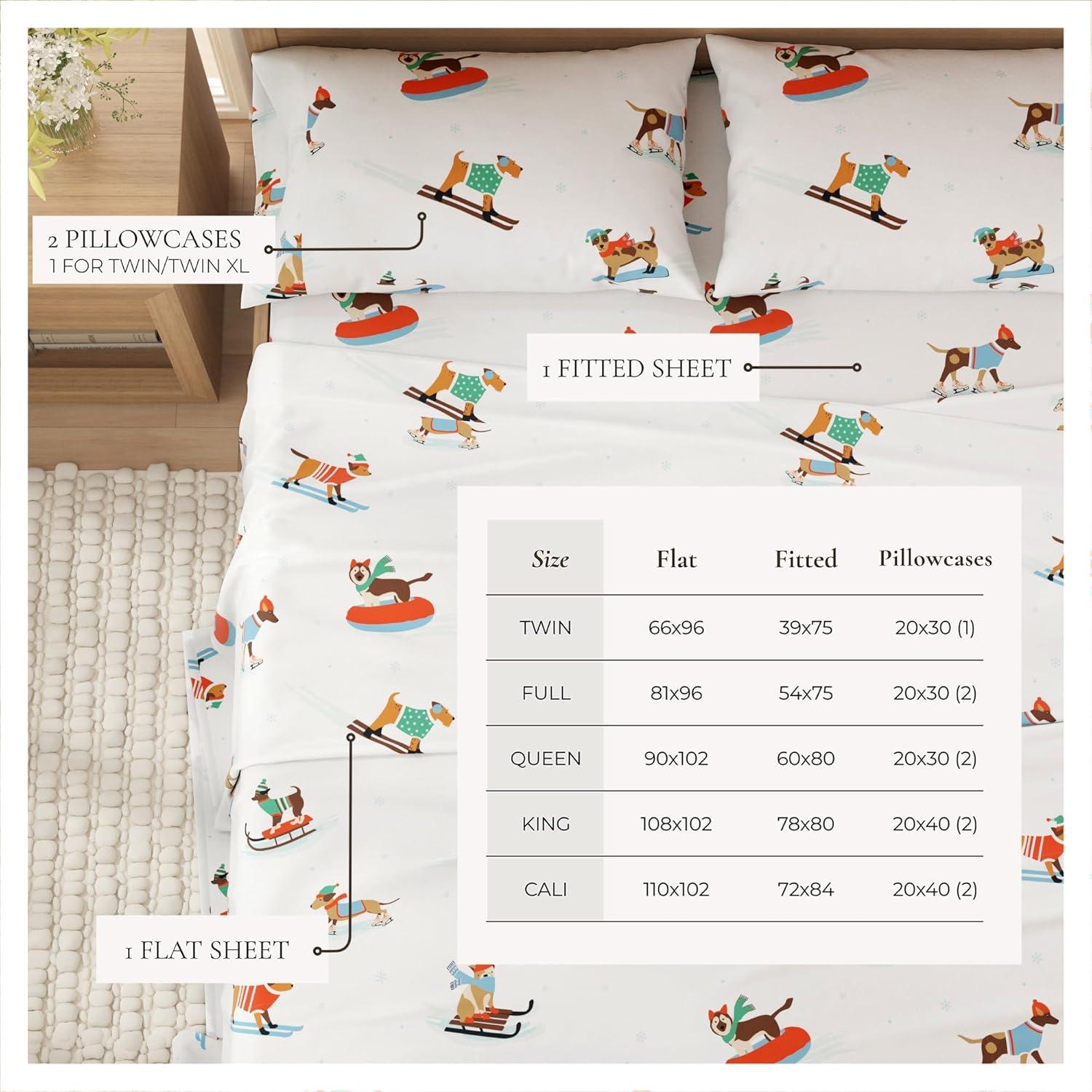 FreshFolds 100% Turkish Cotton Holiday Printed Flannel Sheet Set