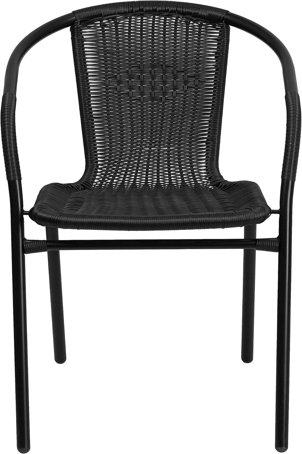 Emma and Oliver 2 Pack Rattan Indoor-Outdoor Restaurant Stack Chair with Curved Back