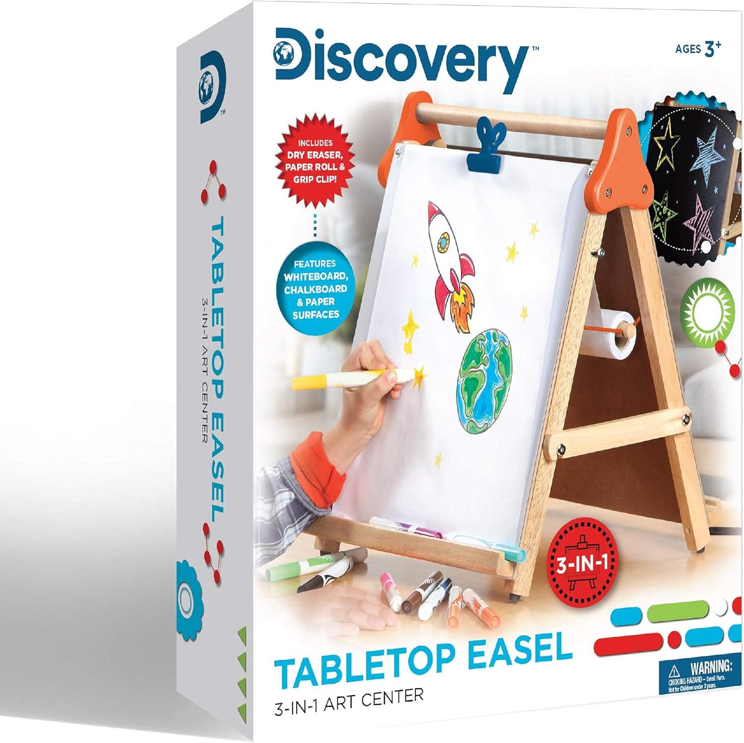 Discovery Kids Tabletop Easel 3-In-1 Art Center, with Whiteboard, Chalkboard And Paper Surfaces