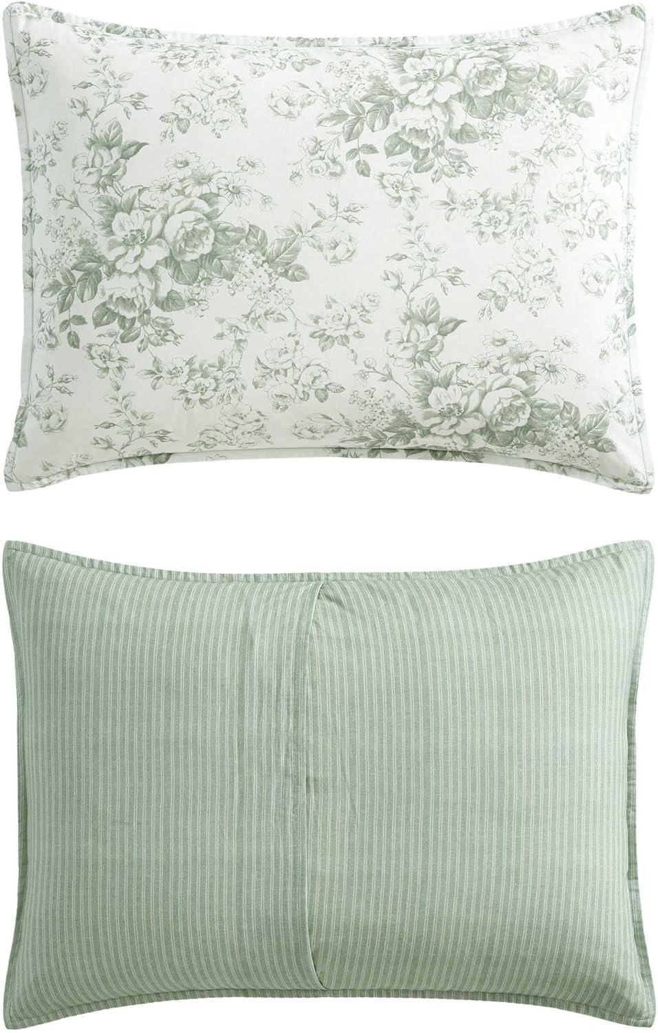 Twin Green Floral Cotton Reversible Comforter Set