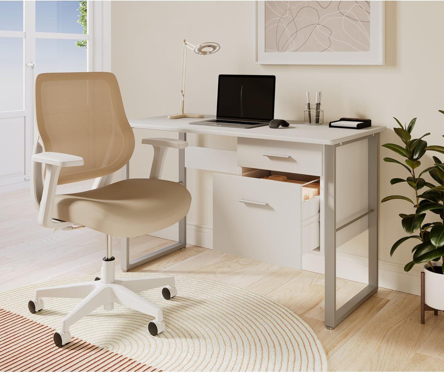 Oatmeal and White Mesh Fabric Low-Back Task Chair