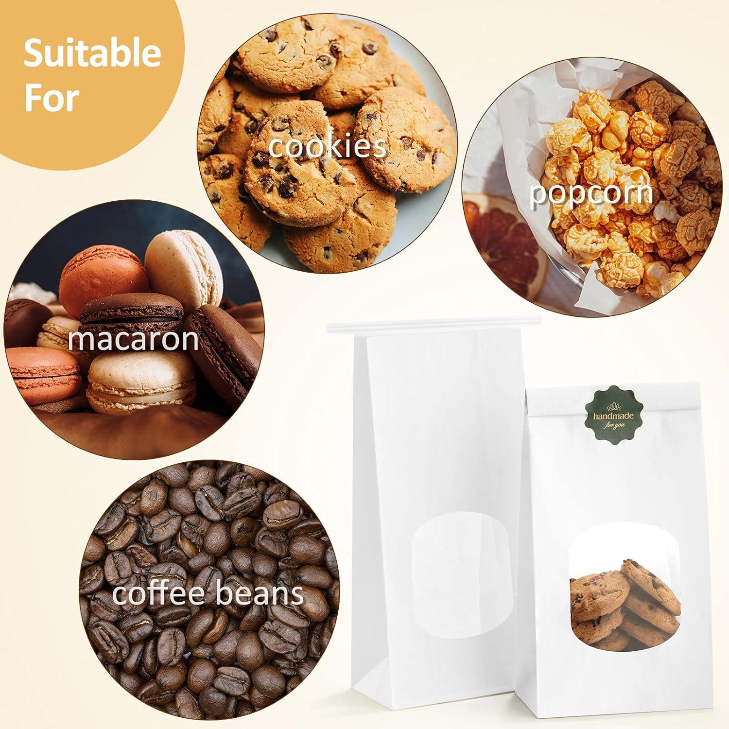 BagDream Bakery Bags with Window 100Pcs 4.5x2.36x9.6 Inches White Kraft Paper Bags with Window, Tin Tie Tab Lock, for Bakrery, Cookie, Coffee Bean, Snack