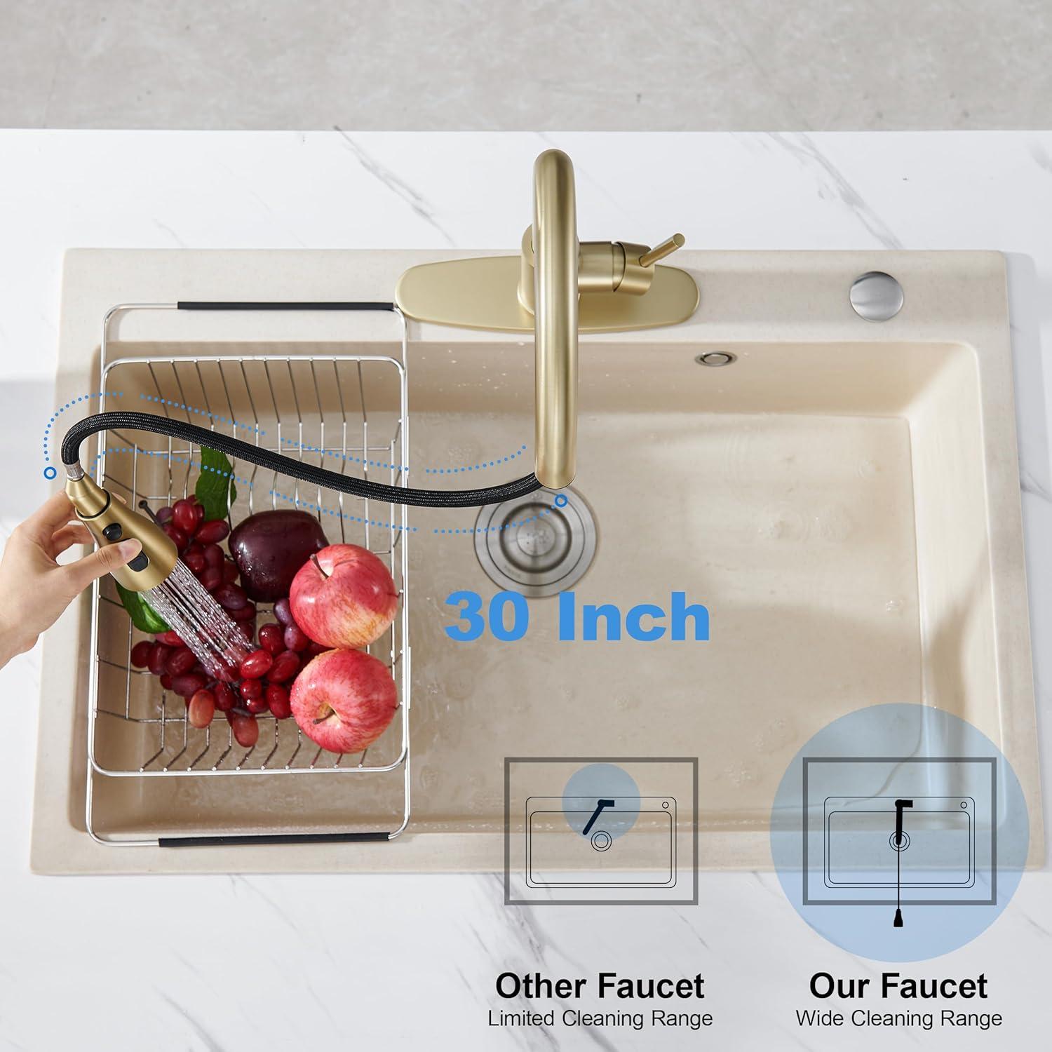 Single Handle Pull Down Sprayer Kitchen Faucet High Arc Stainless Steel Faucet with 3-Function Sprayer