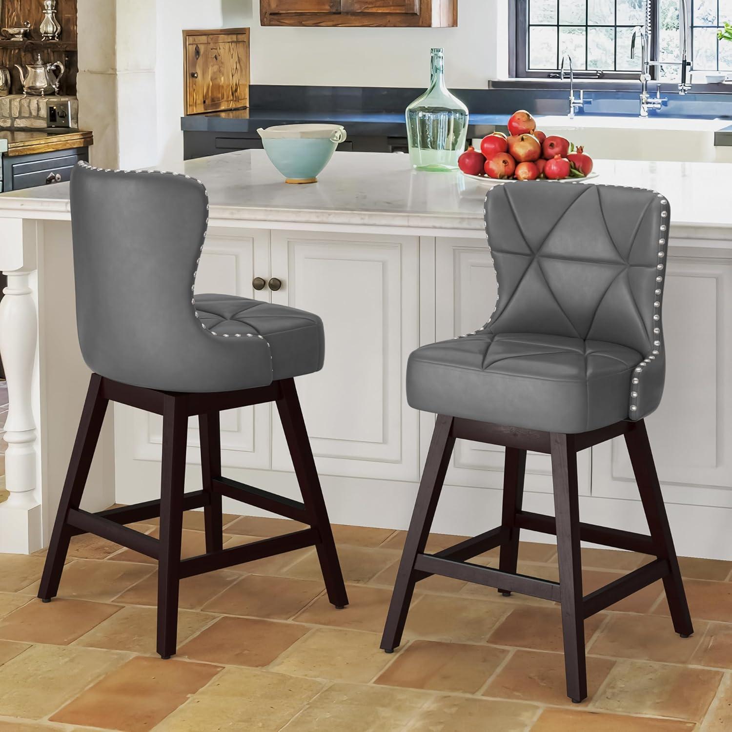 Dycanpo 26" Swivel Bar Stool Set of 3 with Upholstered Back, for Home Kitchen, Dark Gray