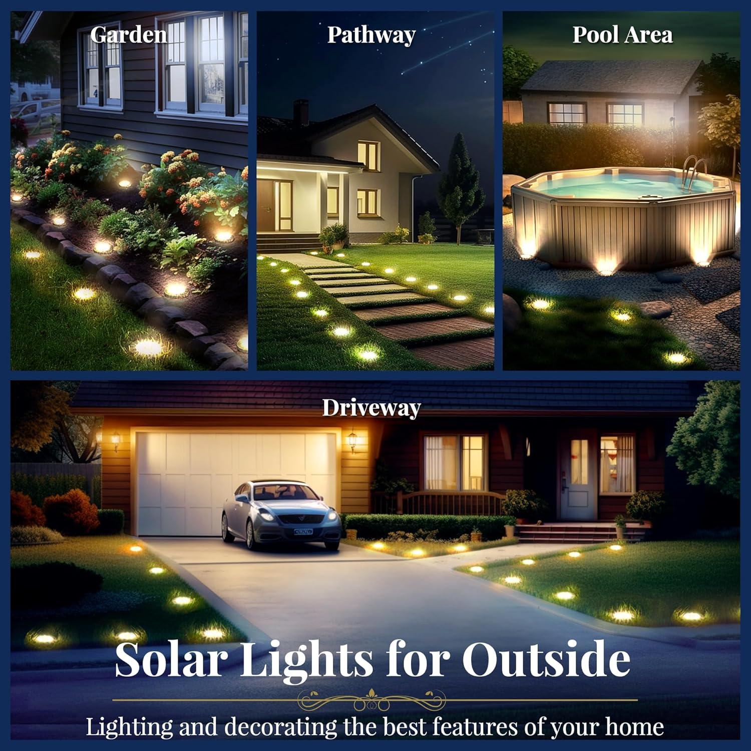 12 Pack Cool White Solar Ground Lights Outdoor Garden Pathway Waterproof Landscape Lighting