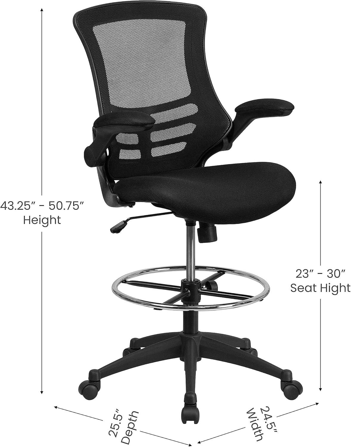 Flash Furniture Mid-Back Mesh Ergonomic Drafting Chair with Adjustable Foot Ring and Flip-Up Arms