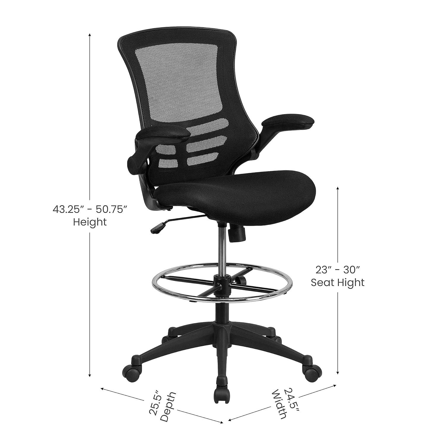 Archimedes Mid-Back Swivel Office Chair with Foot Ring and Flip-Up Arms