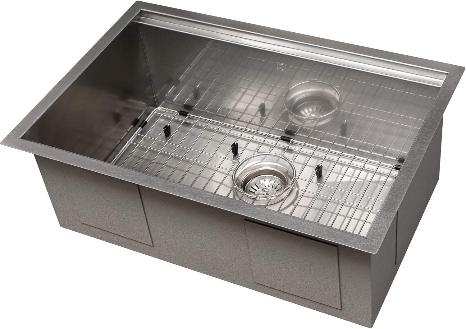 ZLINE 27 in. Garmisch Undermount Single Bowl DuraSnow Stainless Steel Kitchen Sink W/ Bottom Grid & Accessories (SLS-27S)