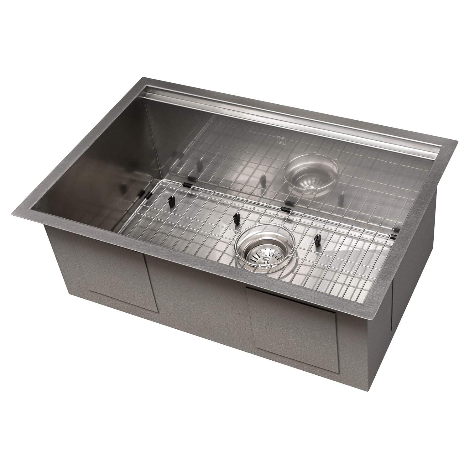ZLINE 27 in. Garmisch Undermount Single Bowl DuraSnow Stainless Steel Kitchen Sink W/ Bottom Grid & Accessories (SLS-27S)