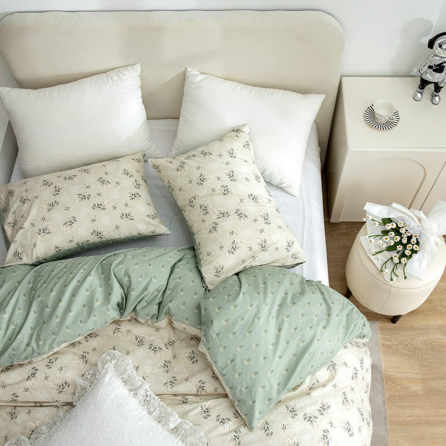 Floral Comforter Set King 3 Pieces Soft Chic Garden Style Green Floral Print Lightweight Botanical Flower Comforter Set for All Seasons 1 Comforter and 2 Pillowcases