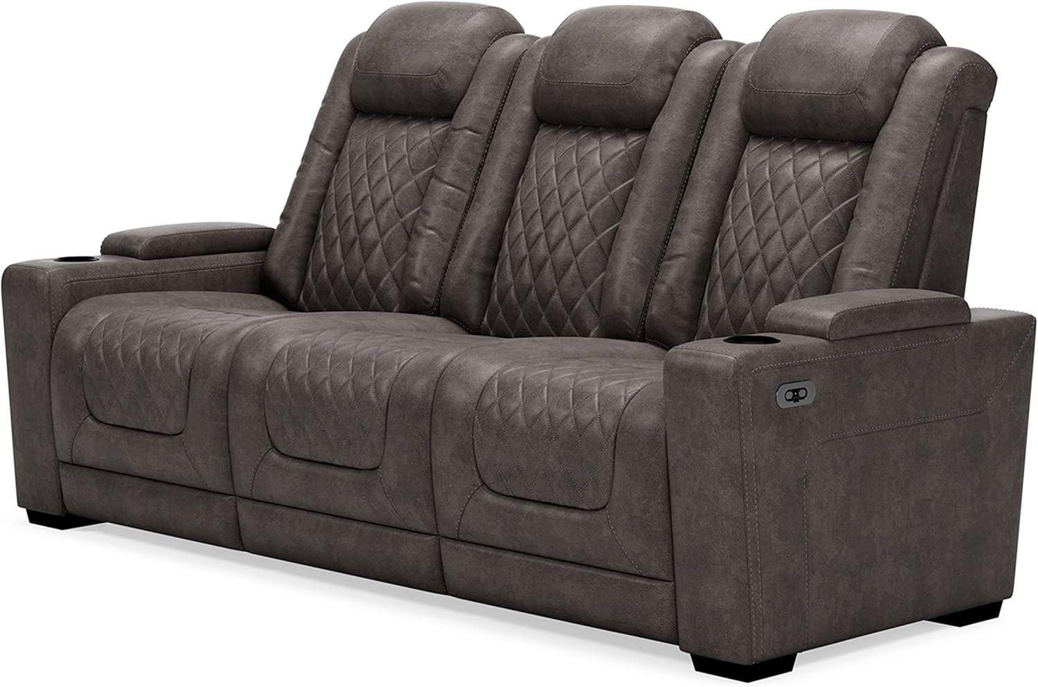 Gray Faux Leather Power Reclining Sofa with Cup Holders