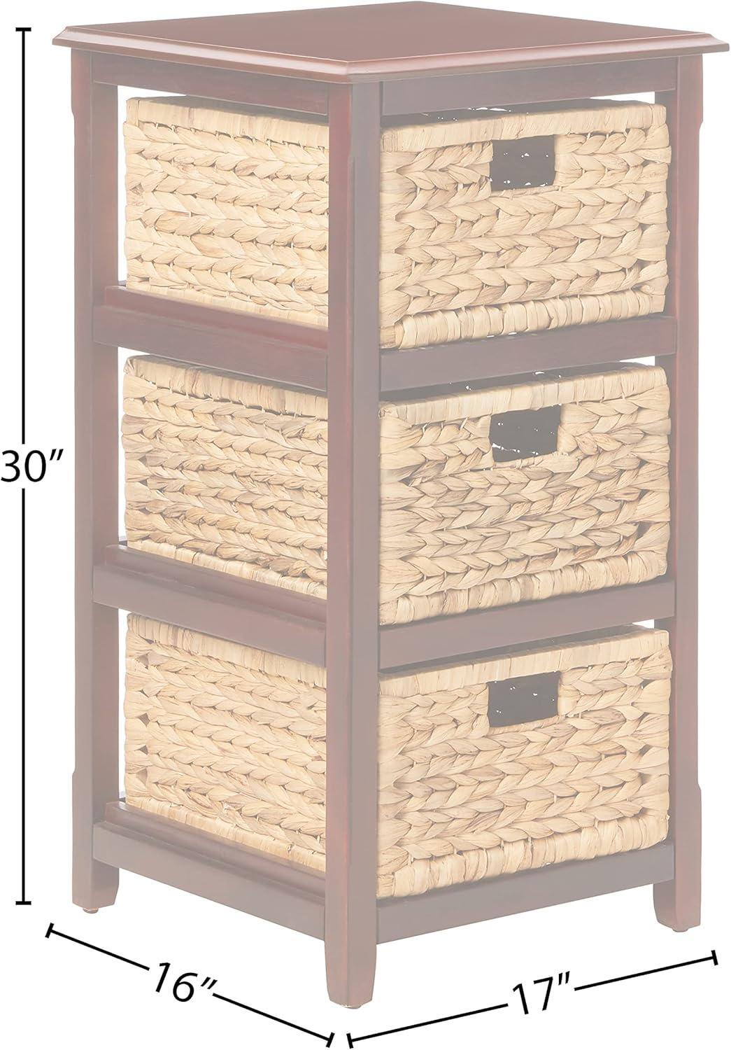 OSP Home Furnishings Seabrook Three-Tier Storage Unit With Espresso Finish and Natural Baskets