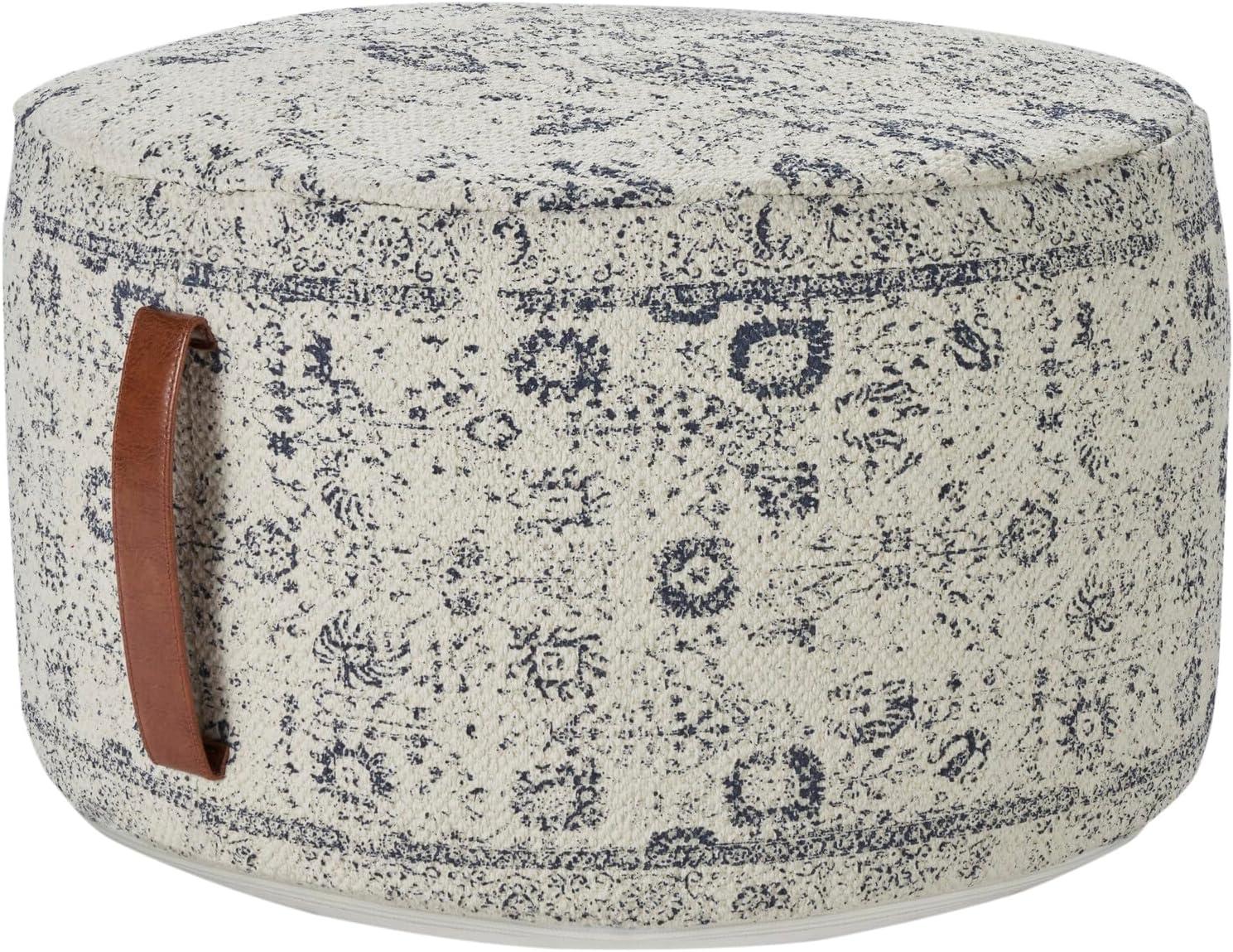 Nicole Curtis Handcrafted Vintage Floral 20" x 20" x 12" Indoor Drum Pouf with Handle