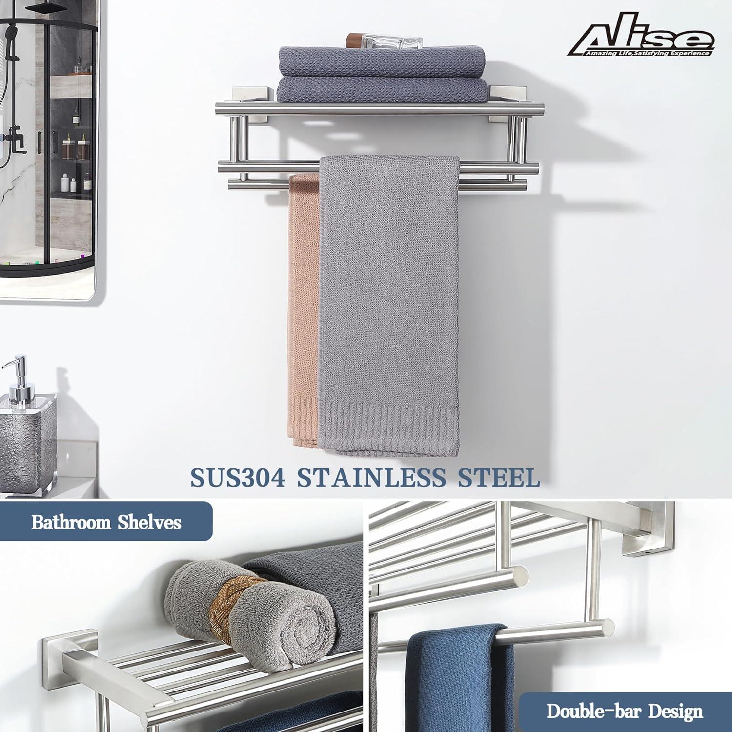 2-Tier 20" Wall Mounted Stainless Steel Bathroom Towel Rack With 2 Towel Bars Round Rods