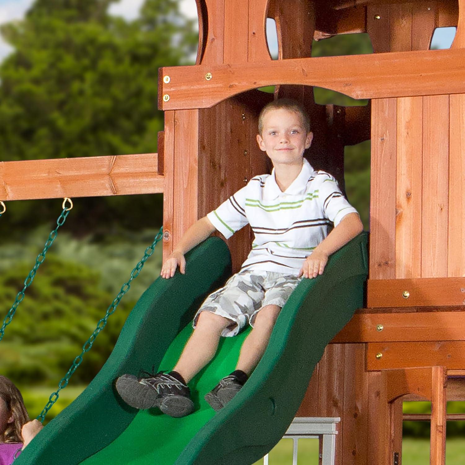 Backyard Discovery Backyard Discovery Shenandoah Cedar Wood Swing Set with Wave Slide, Clubhouse, Playhouse, and Play Kitchen