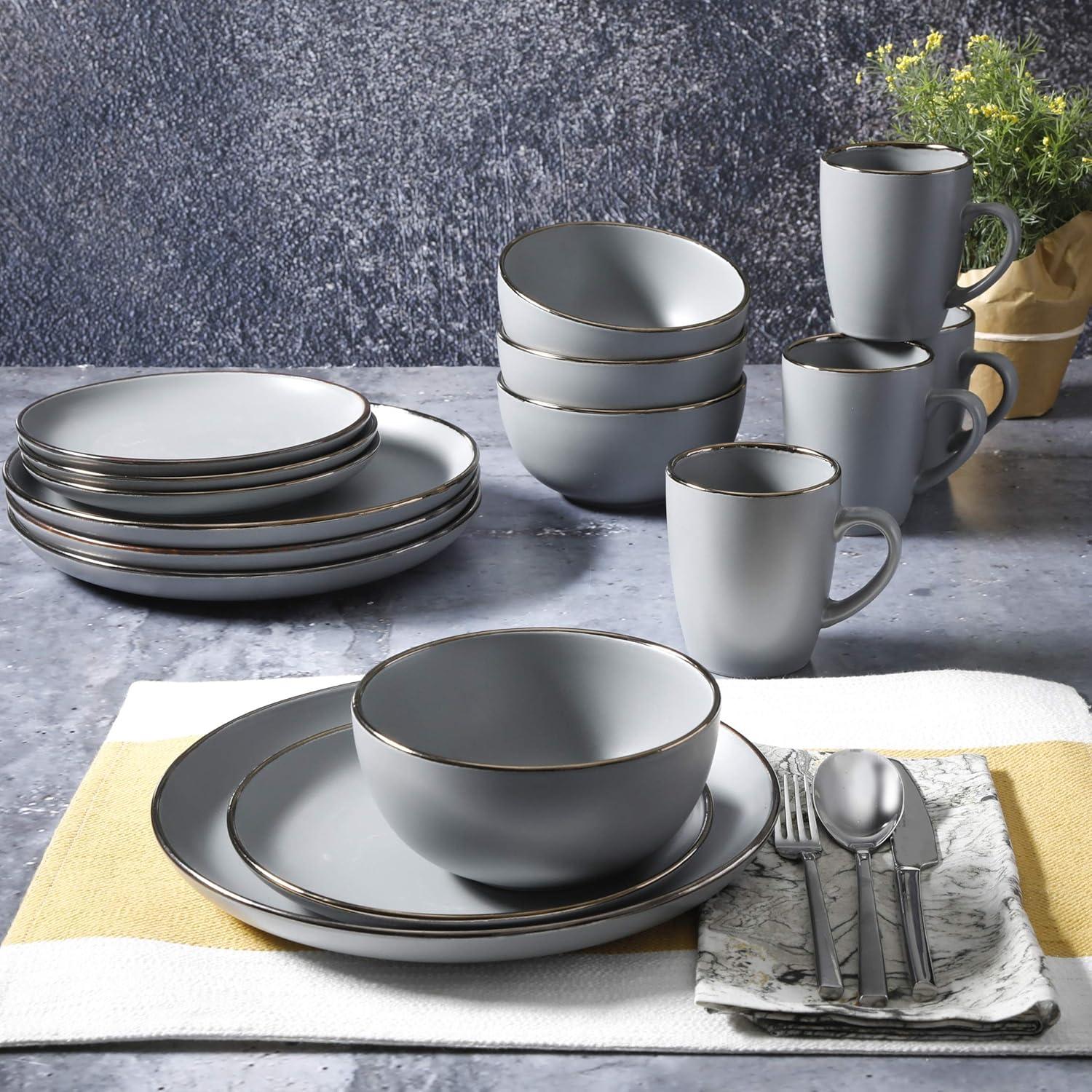 Gibson Home Rockaway Gold 16-Piece Dinnerware Set - Matte Gray