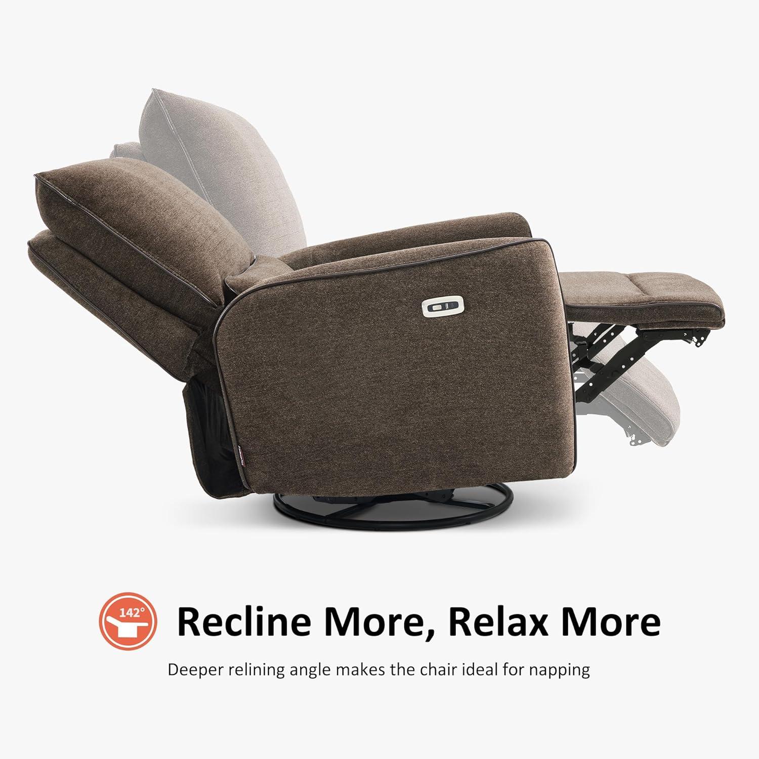Swivel Glider Power Recliner Chair, Electric Rocker Recliner Chairs with USB Ports For Nursery, Fabric