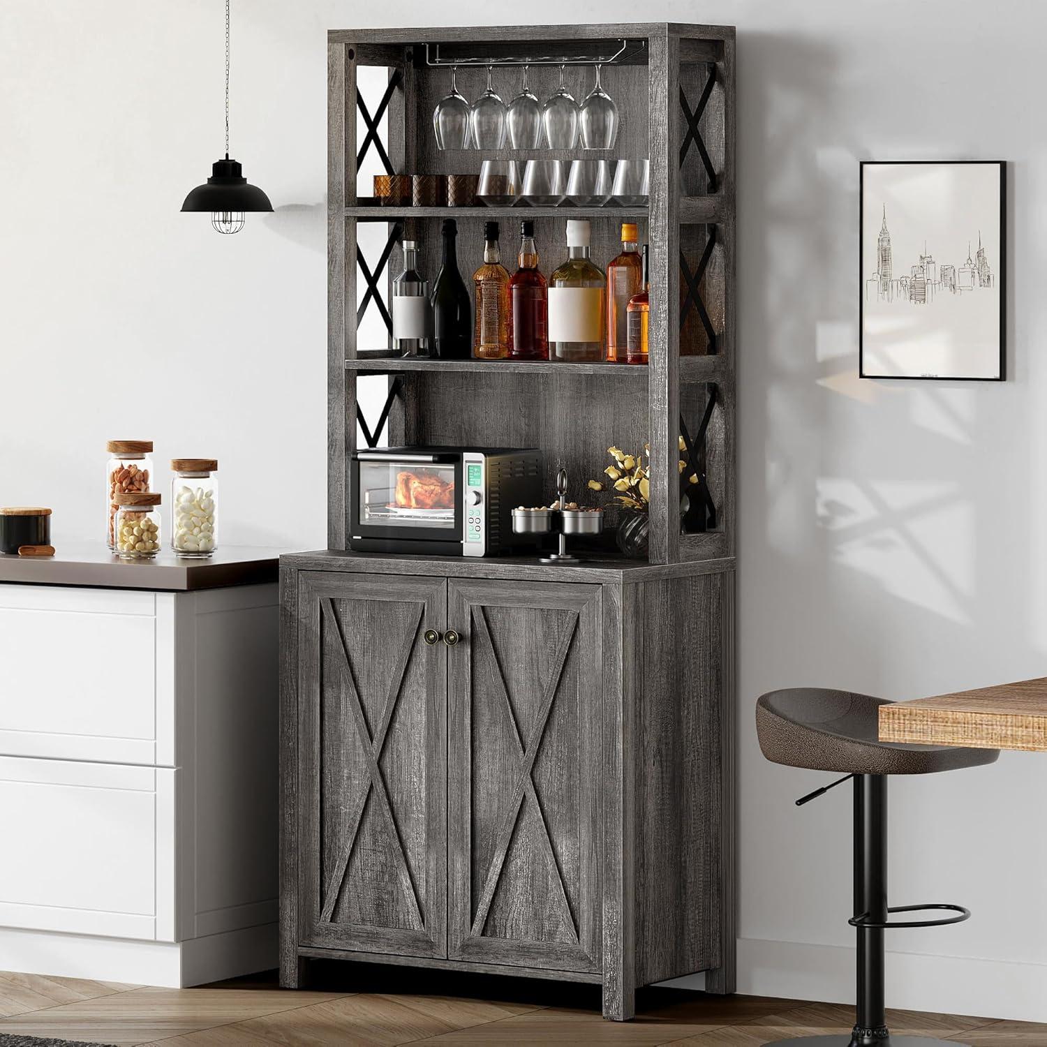 Moasis Bar Cabinet for Liquor and Glasses Dining Kitchen Cabinet with Wine Rack White