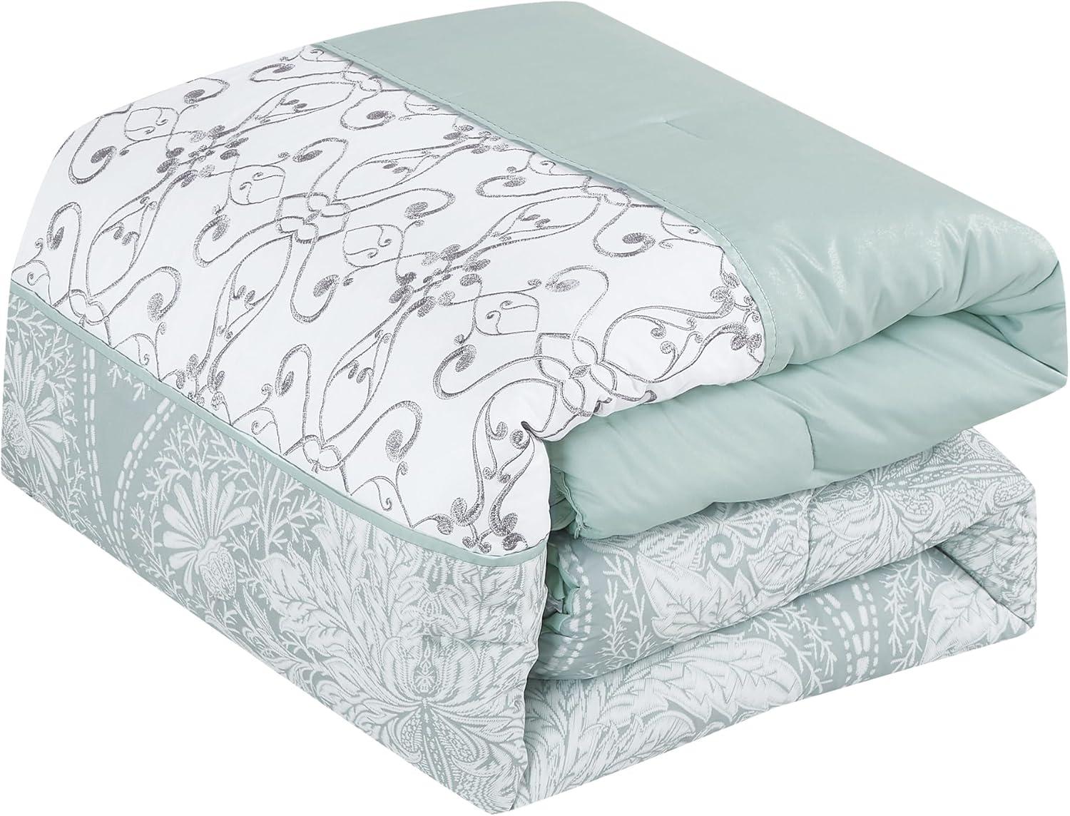 King Size 7 Piece Burgundy Brown Embroidery Soft Bedding Comforter Set