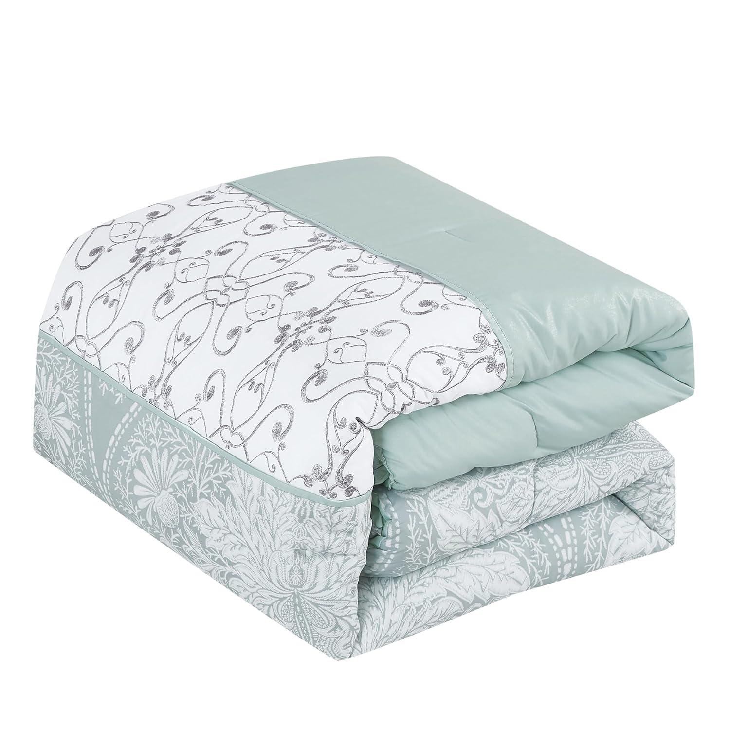 King Size 7 Piece Burgundy Brown Embroidery Soft Bedding Comforter Set