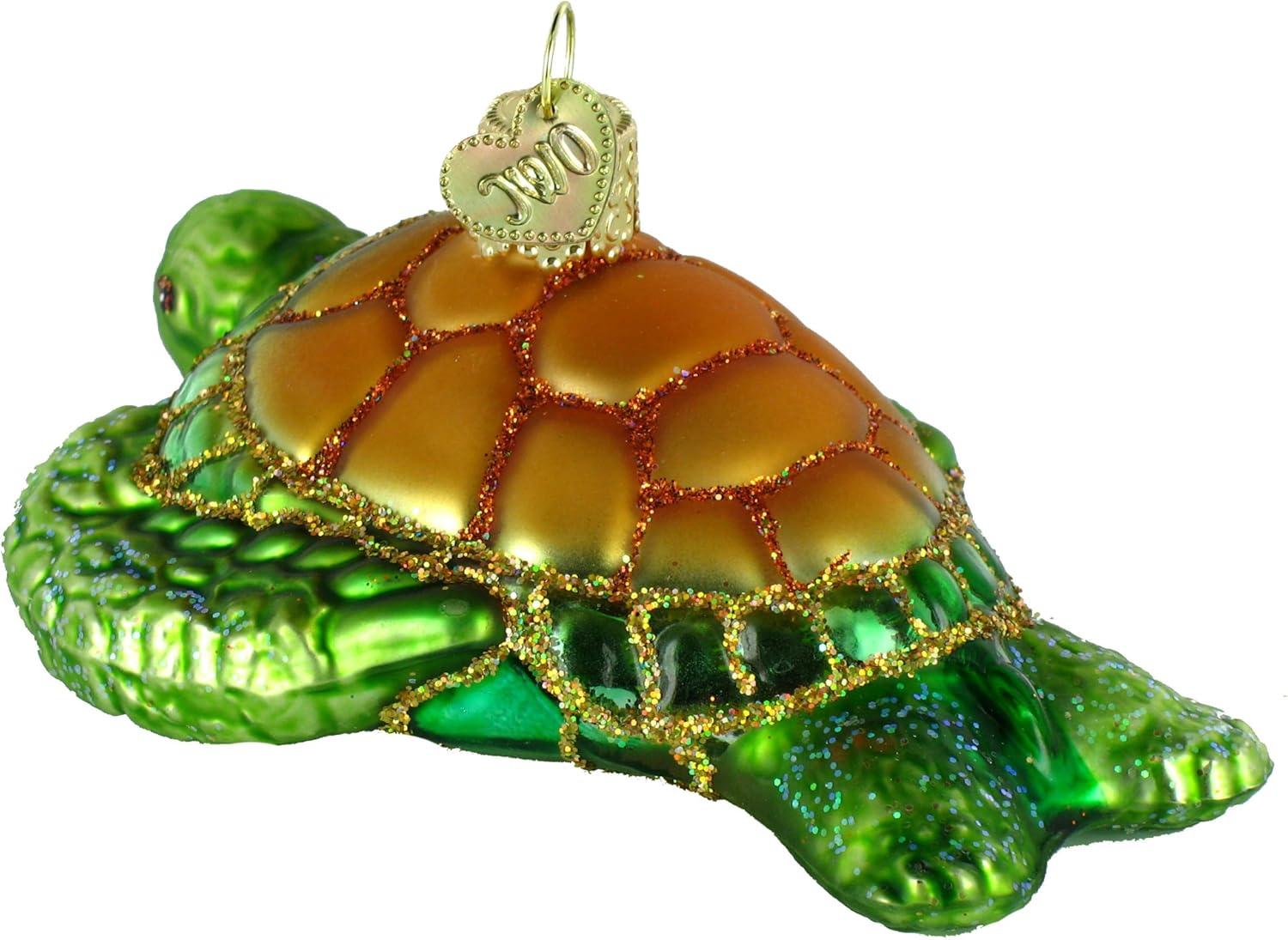 Old World Christmas Green Sea Turtle  -  One Glass Ornament 1.75 Inches -  Ornament Ocean Tortoise  -  12167  -  Glass  -  Green