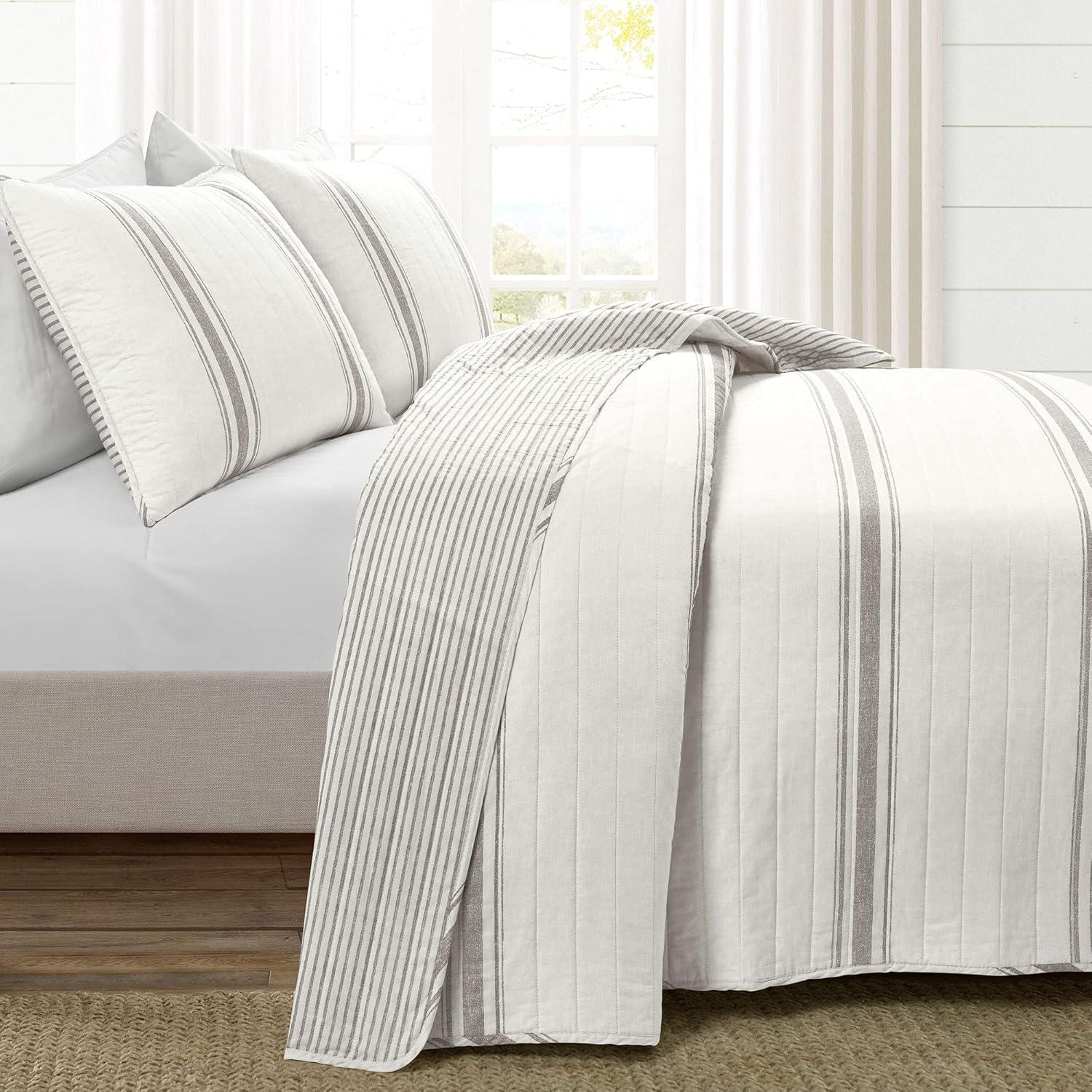 Farmhouse Striped Reversible Quilt Bedding Set - Lush Décor