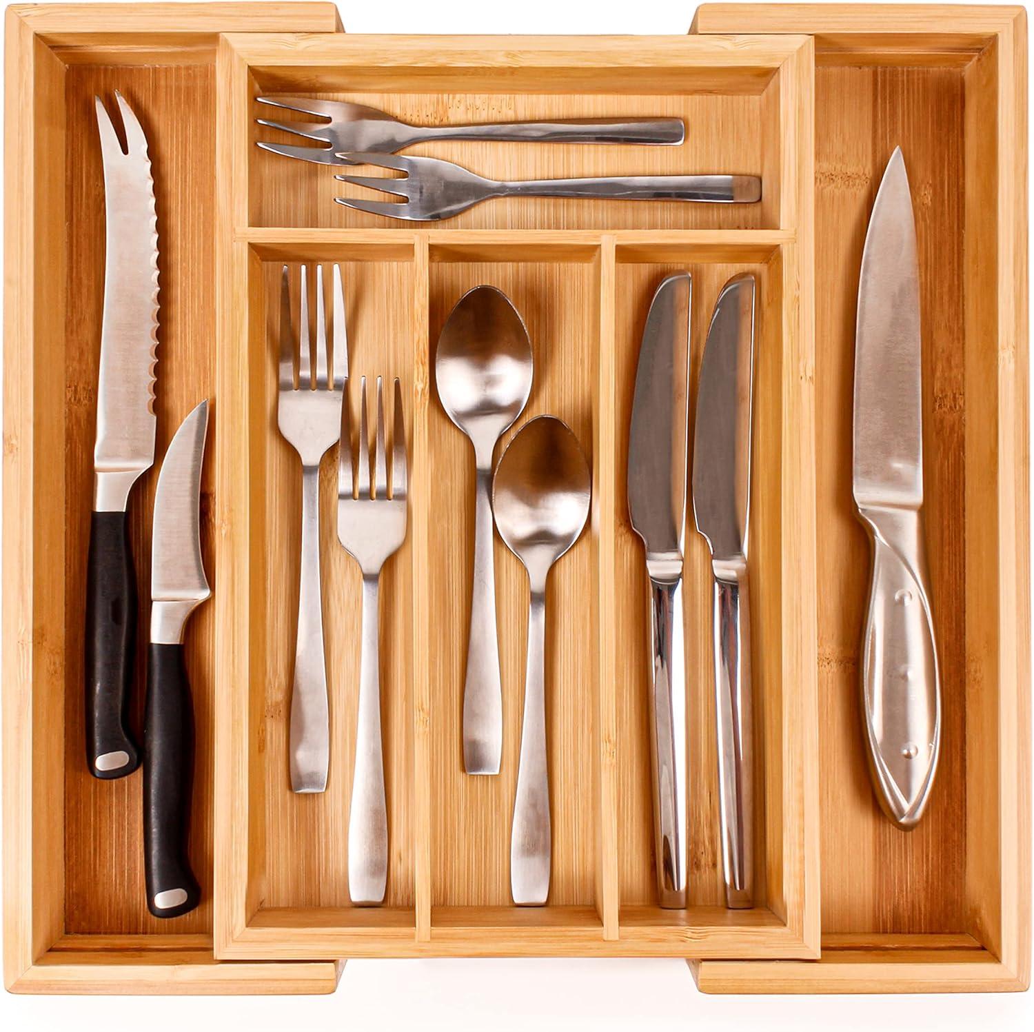 Expandable Bamboo 8-Slot Flatware Organizer
