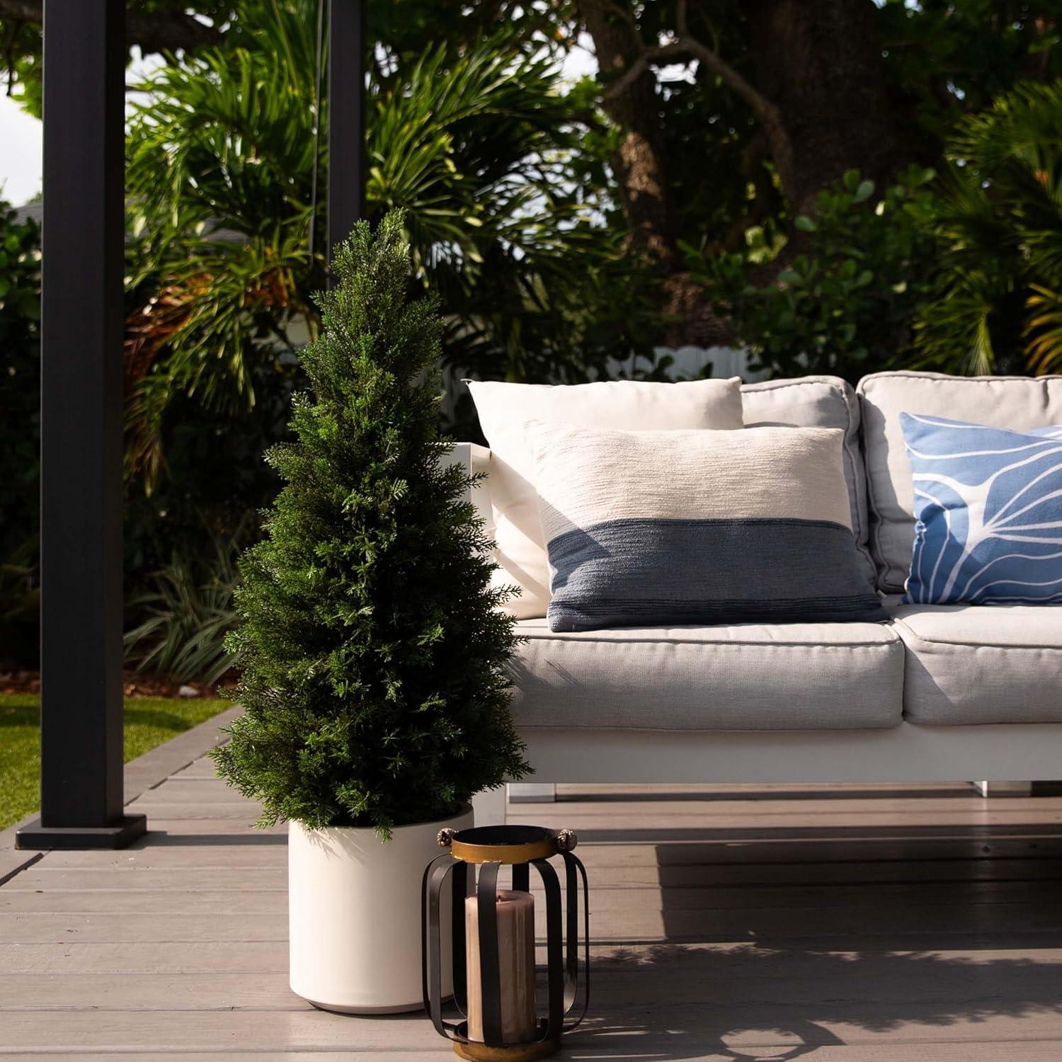 Nearly Natural 3-ft Artificial Cedar Tree in White Planter UV Resistant (Indoor/Outdoor)