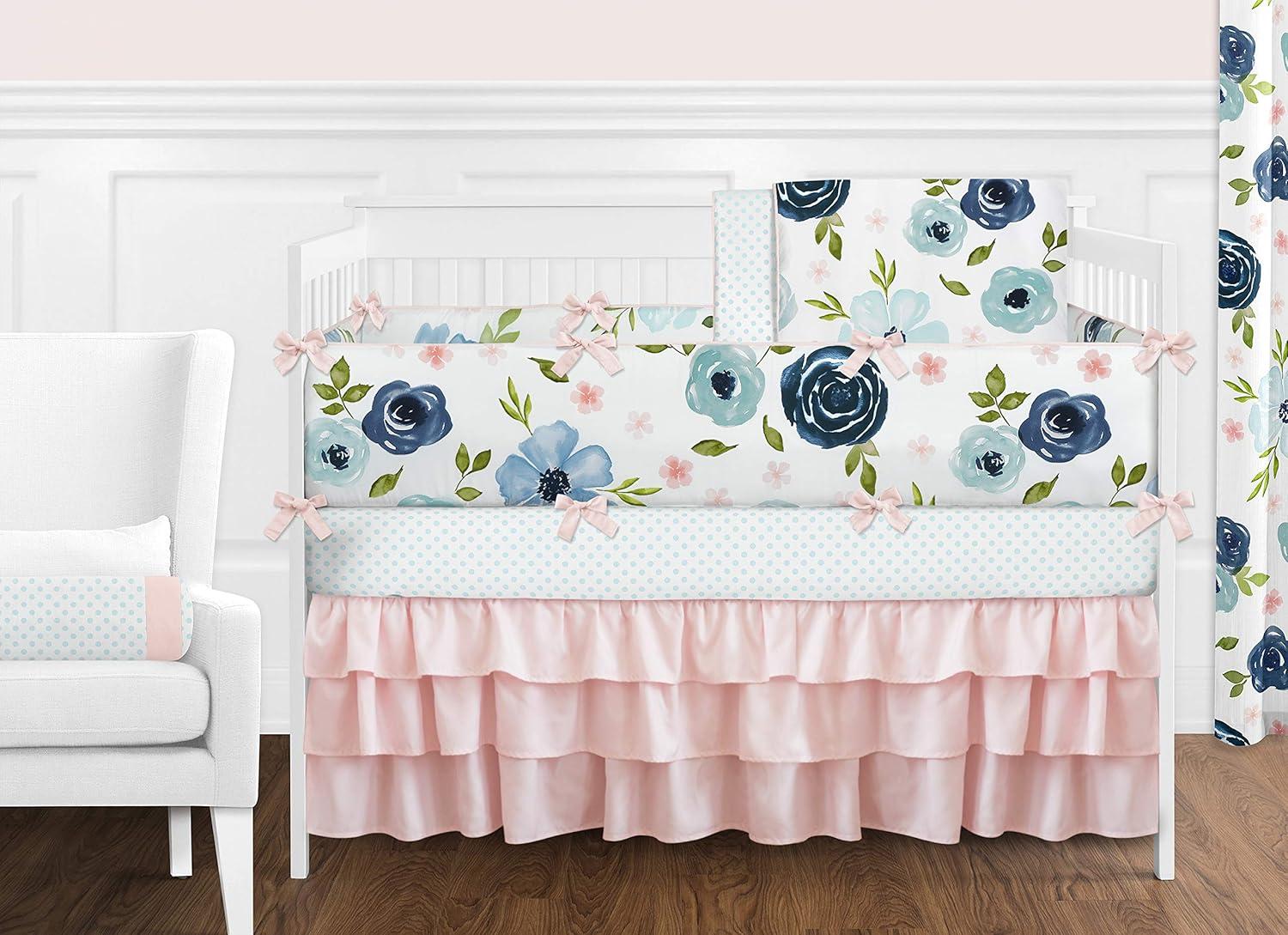 Sweet Jojo Designs Girl Set of 2 Kids' Decorative Fabric Storage Bins Watercolor Floral Blue Pink and White