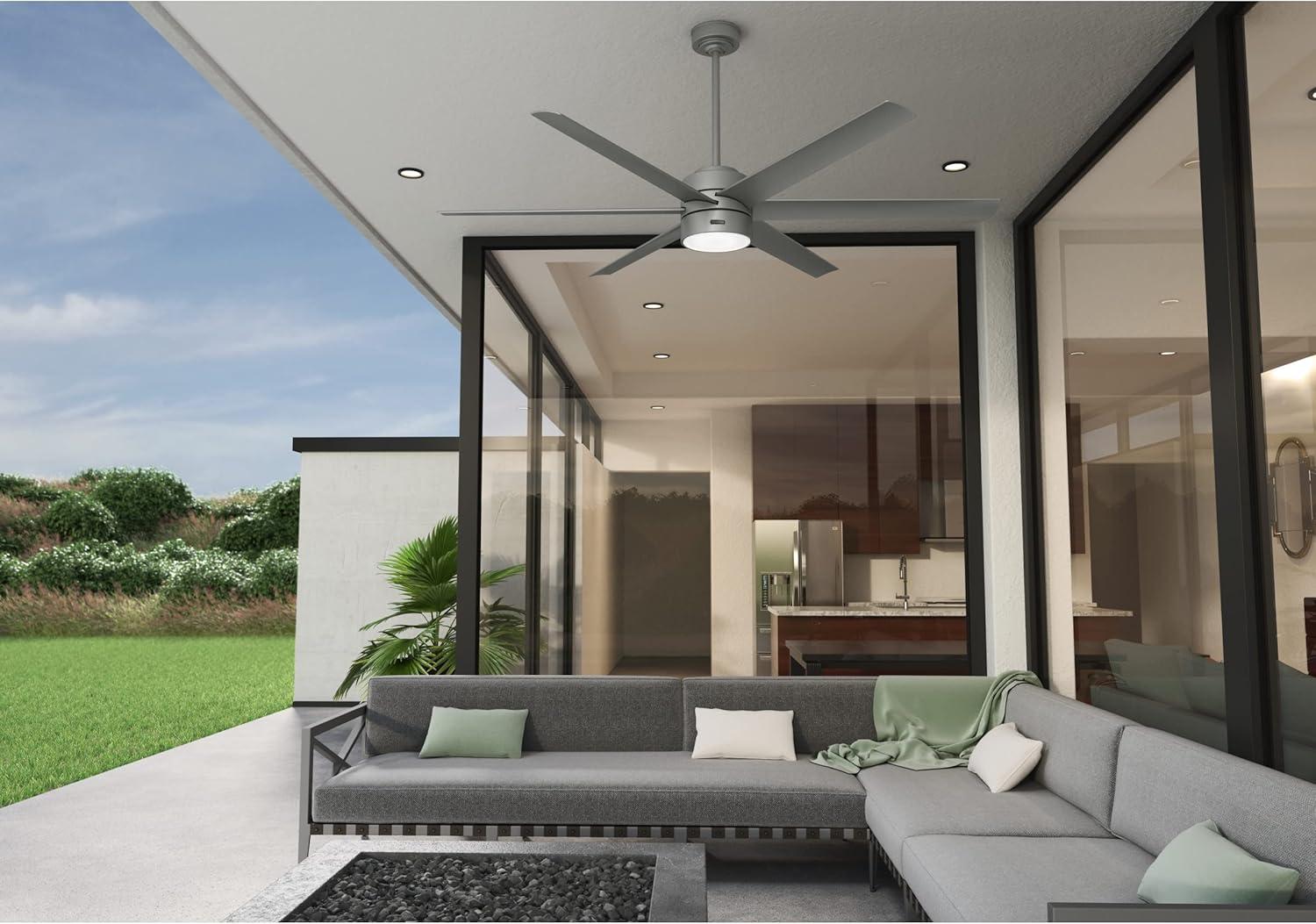 Solaria 72" Matte Silver Outdoor Ceiling Fan with LED Light and Remote