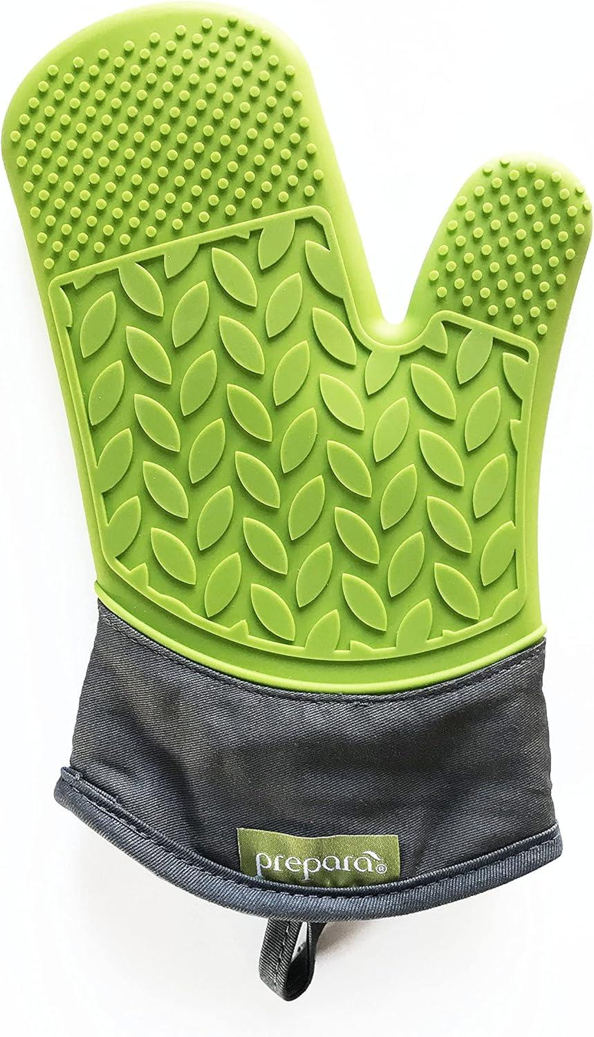 Green and Gray Silicone Oven Mitt with Cotton Lining