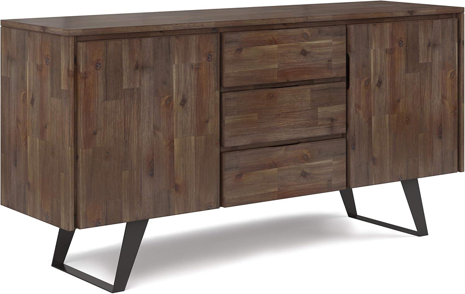 Lowry Solid Acacia Wood Sideboard Buffet in Rustic Natural Aged Brown