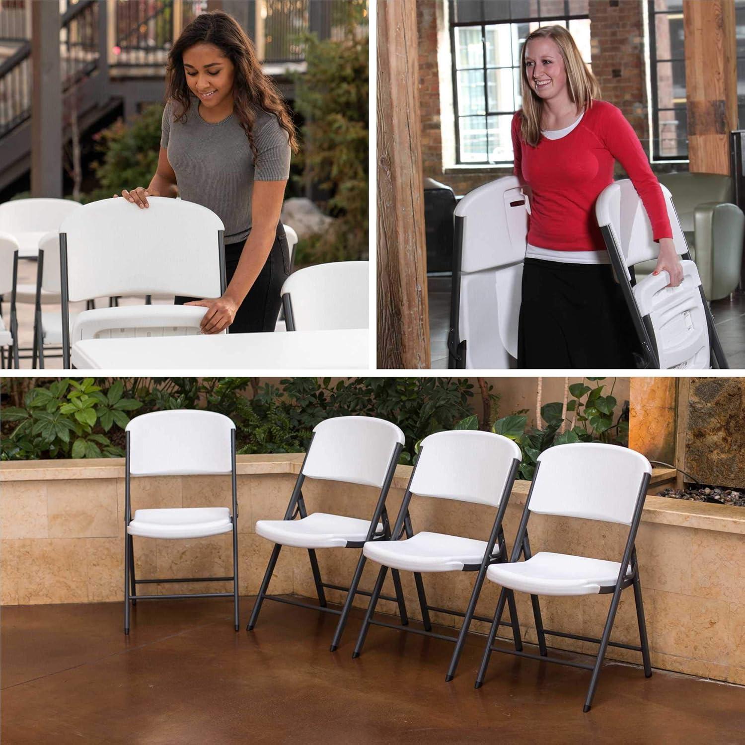 Lifetime Commercial Grade Folding Chairs, 6 Pack, Adult Sized, White Granite (80747)