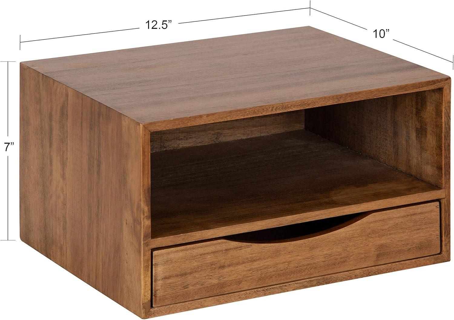 Kate & Laurel All Things Decor 12.5" x 10" x 7" Hutton Floating Wall Shelf with Drawer Rustic Brown: Wood Storage Display