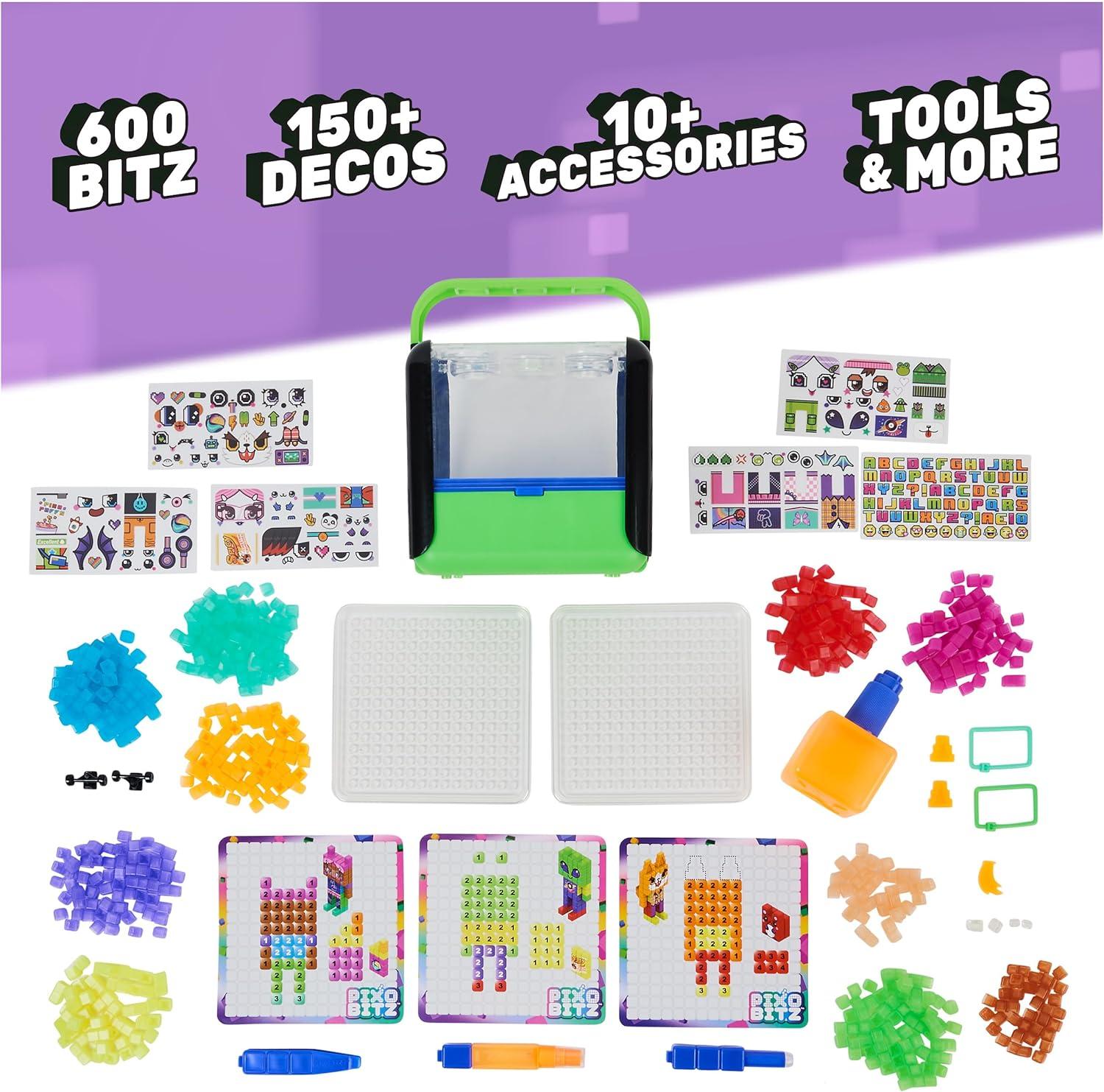 Pixobitz, Exclusive Neon Studio with 600 Water Fuse Beads, Decos and Accessories, Makes 3D Creations with No Heat, Arts and Crafts Kids Toys