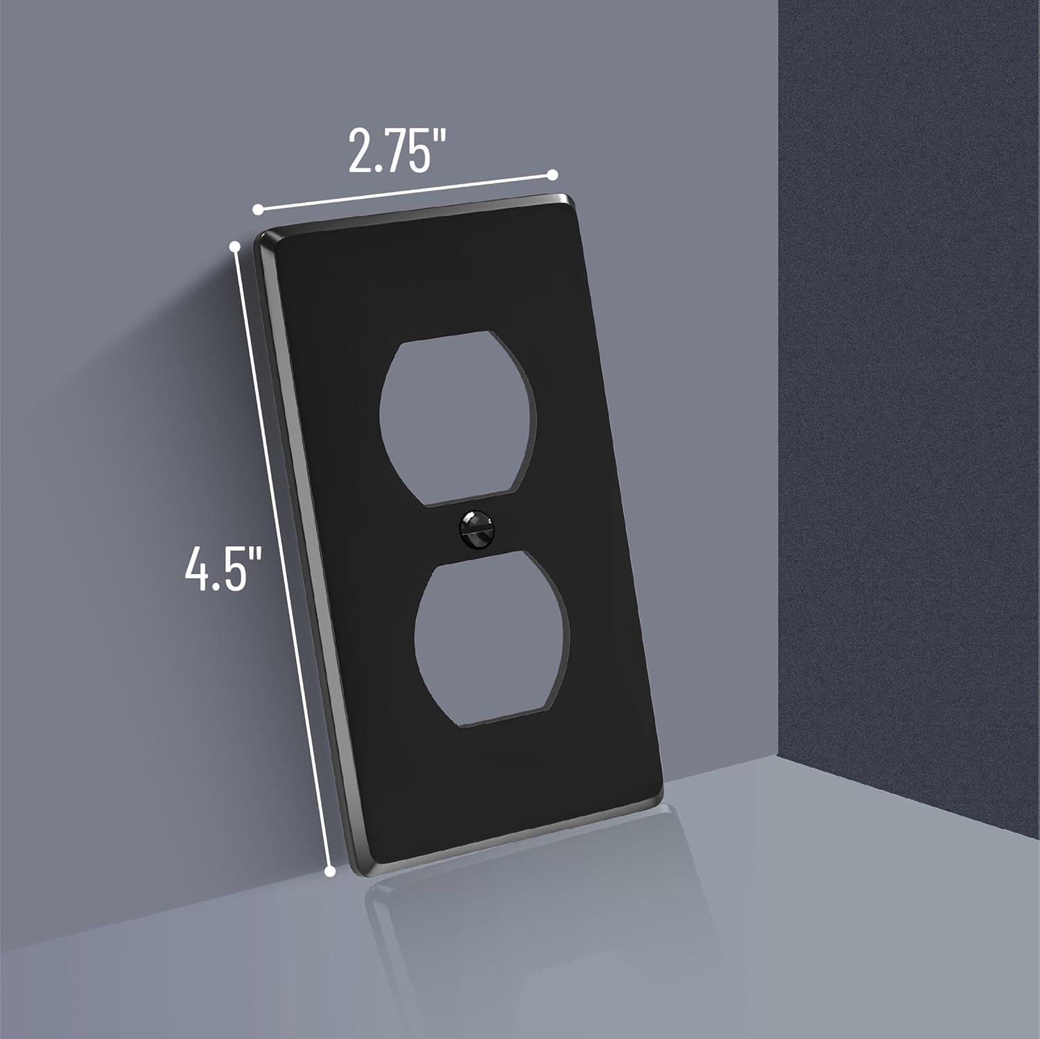 Black Painted Duplex Receptacle Outlet Cover Plates, 10 Pack