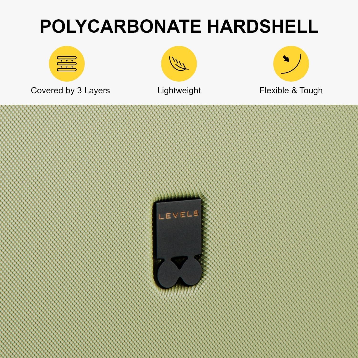 LEVEL8 Carry on Luggage Airline Approved with Spinner Wheels, Lightweight Luminous Textured Travel Bags for Women Men, Tsa Lock Cabin Suitcase, 20 Inch, Pickle Green