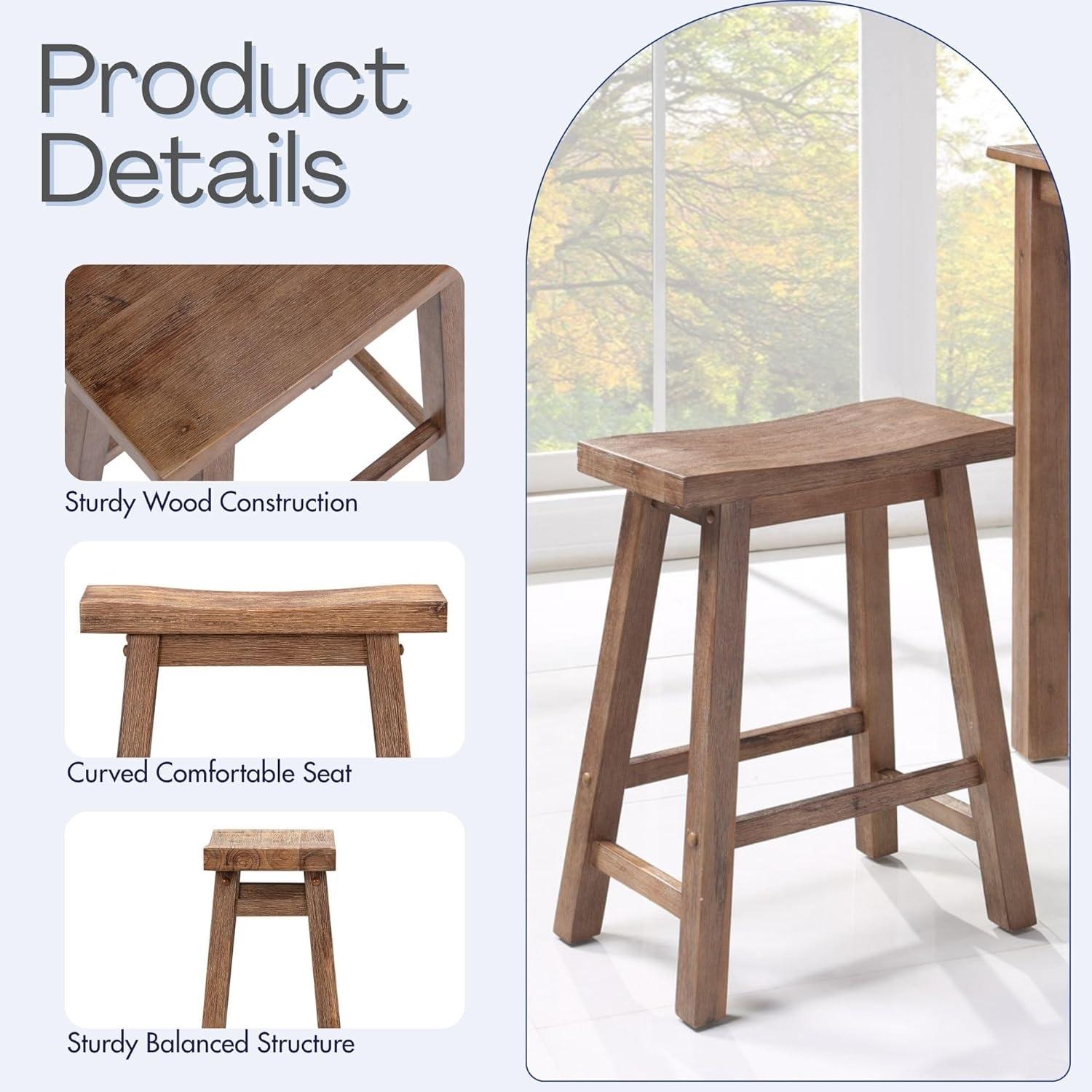 Boraam 24" Sonoma Saddle Counter Height Barstool Barnwood: Wood Frame, Fixed Seat, Farmhouse Style