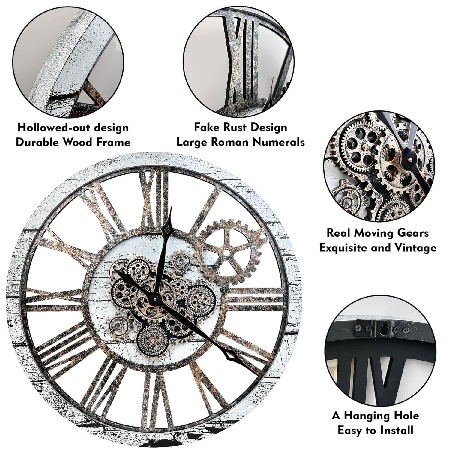 The Gears Clock Wall Clock 36" Round Oversized for Living Room decor with Real Moving Gears America Collection