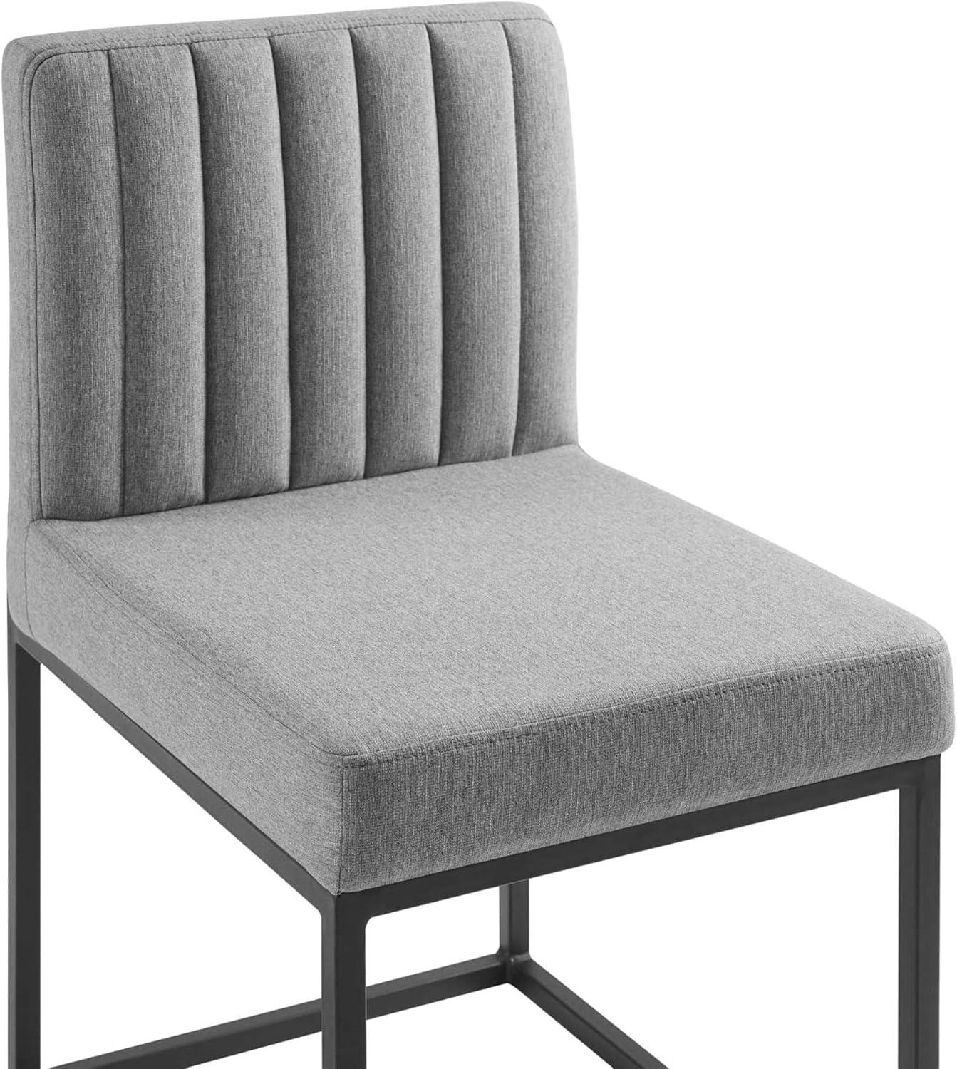 Modway Carriage Channel Tufted Sled Base Upholstered Fabric Dining Chair, Black Light Gray