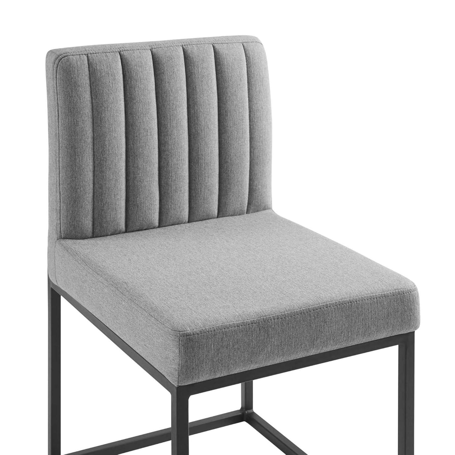 Modway Carriage Channel Tufted Sled Base Upholstered Fabric Dining Chair, Black Light Gray