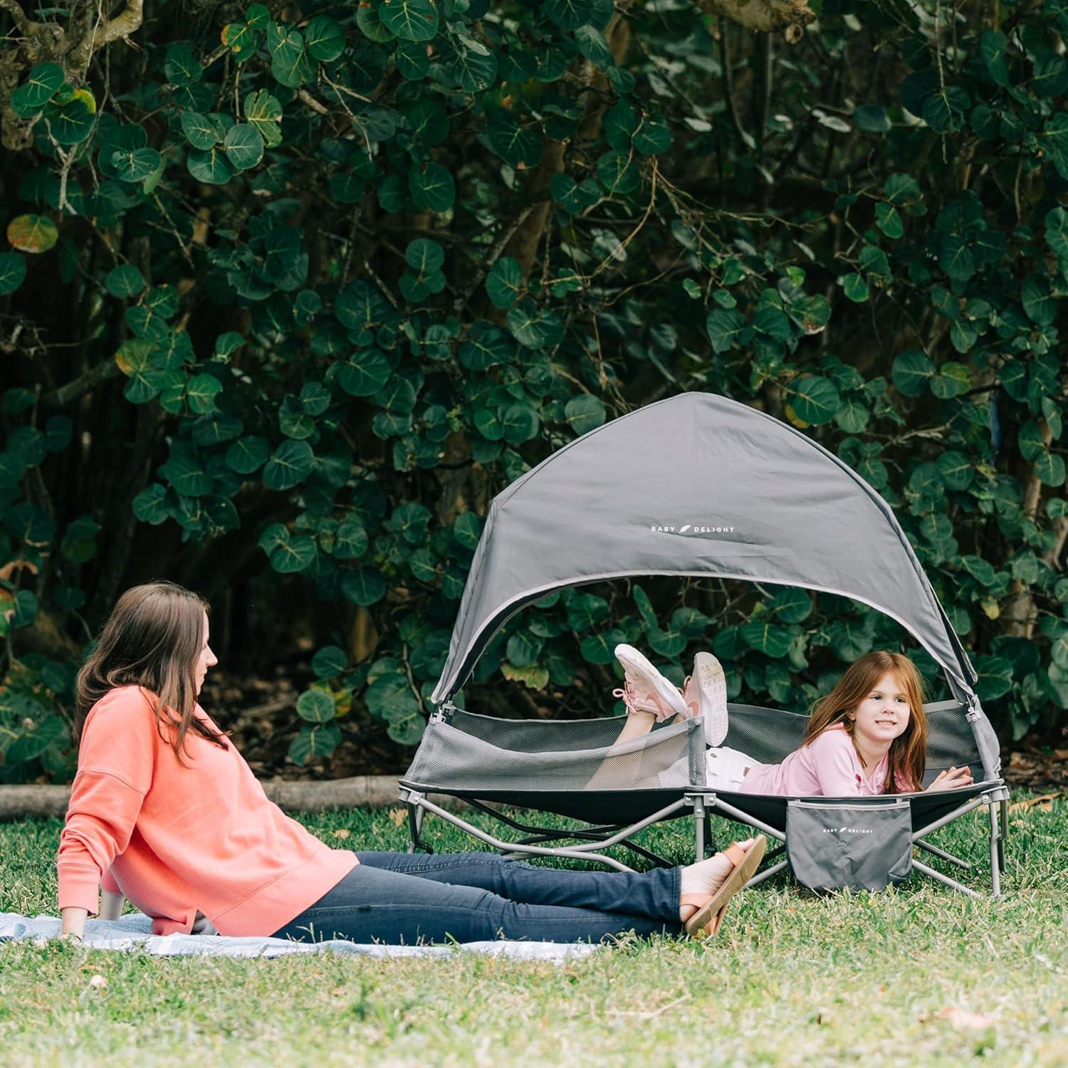 Grey Portable Toddler Travel Cot with Sun Canopy