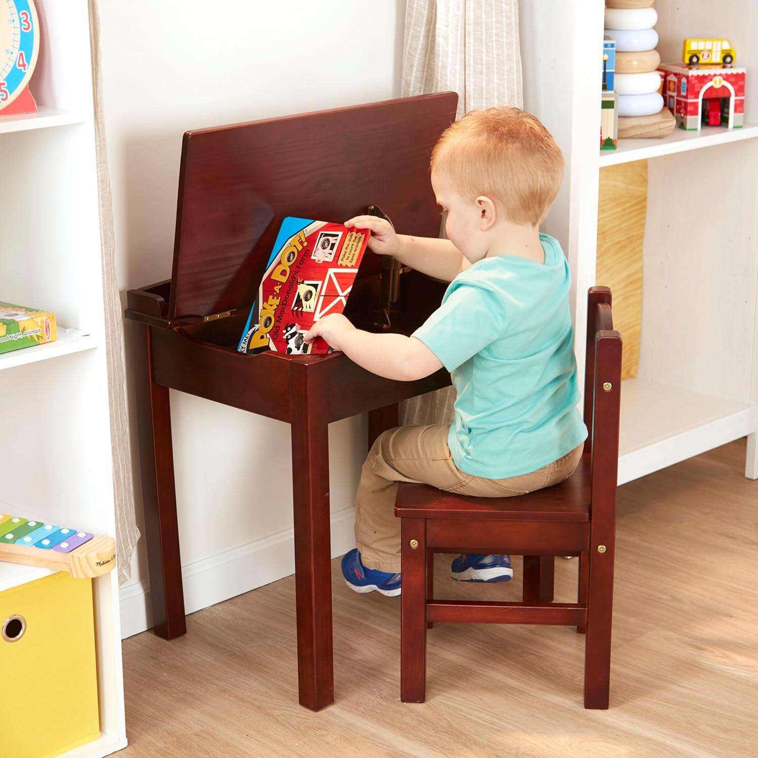 Melissa & Doug Wooden Child's Lift-Top Desk and Chair - Espresso