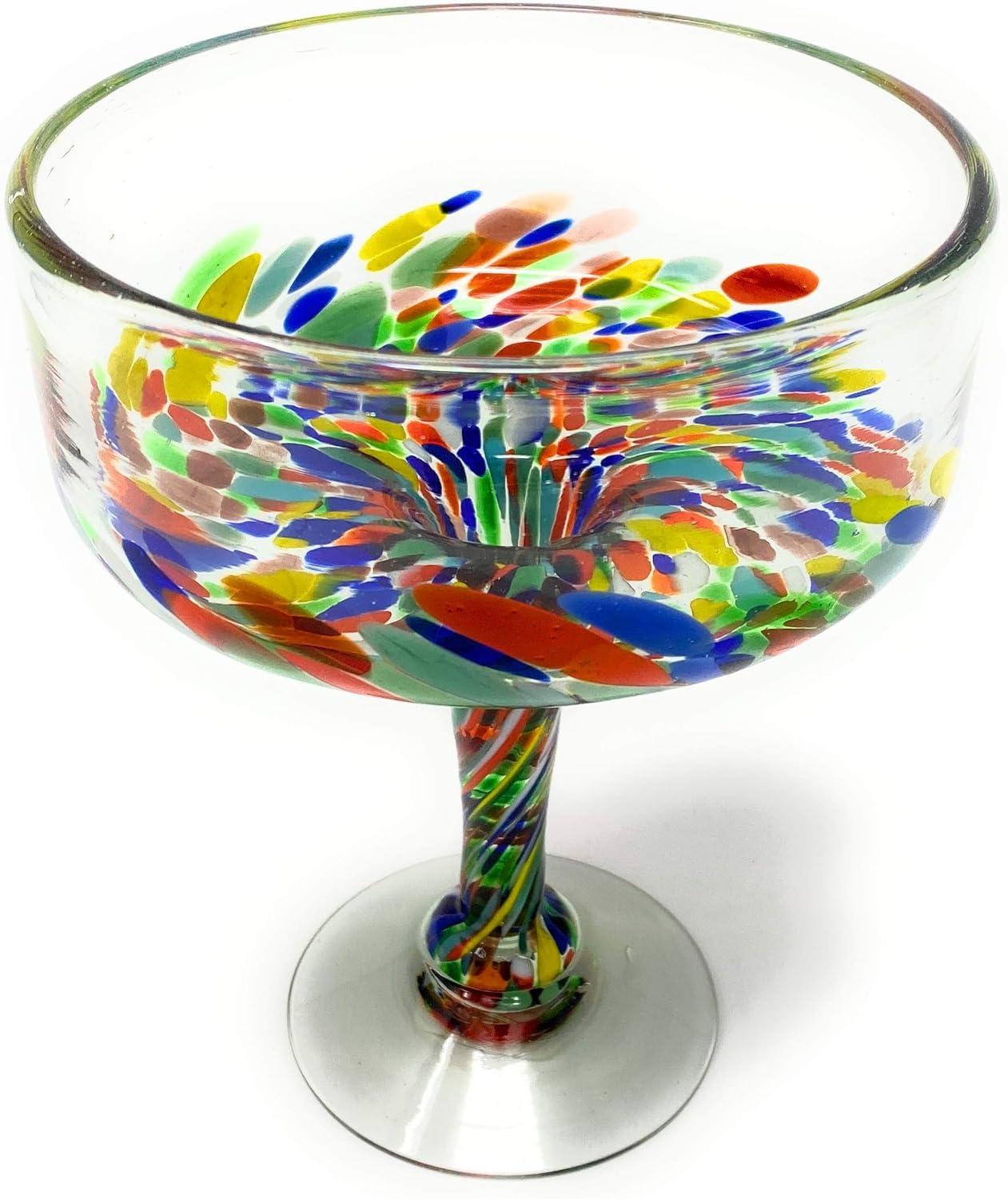 Dos Sueños Mexican Hand Blown Margarita Glasses - Confetti Carmen Design - 16oz - Set of 4