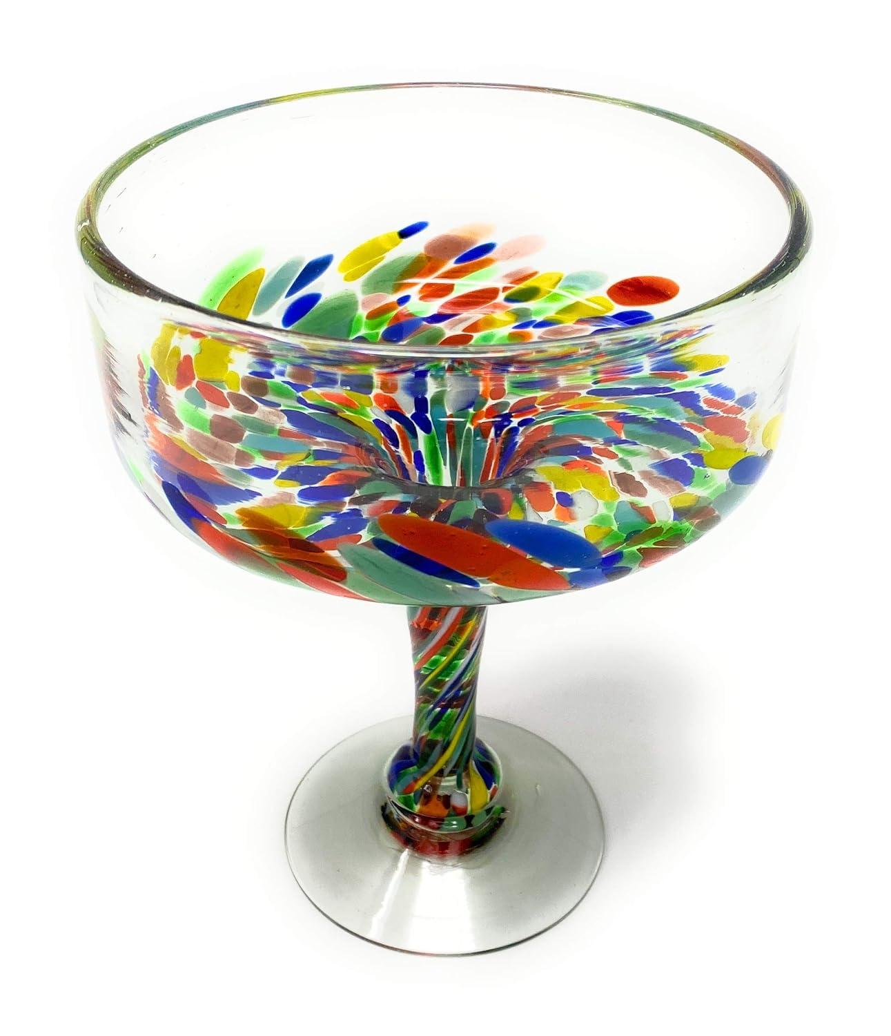 Dos Sueños Mexican Hand Blown Margarita Glasses - Confetti Carmen Design - 16oz - Set of 4