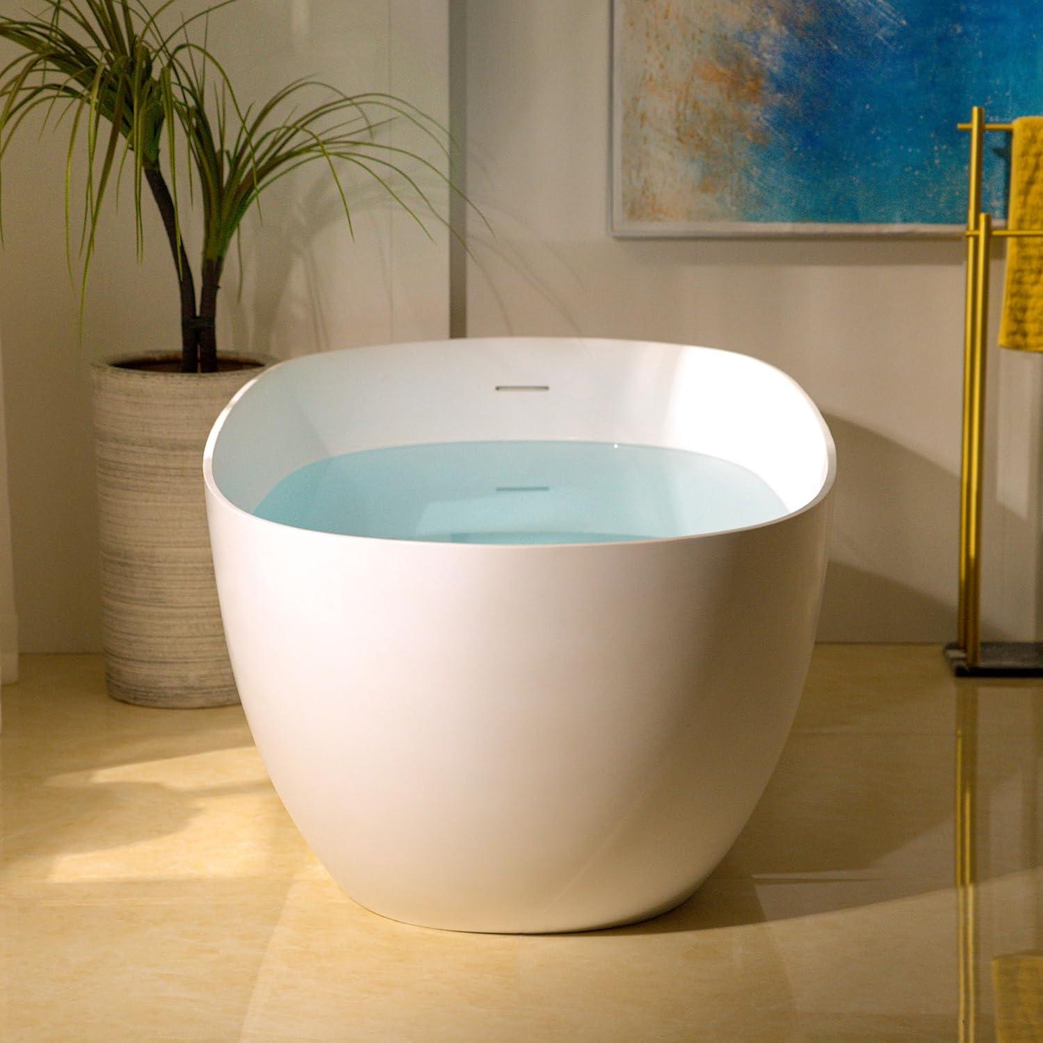 61-1/4" L X 30-3/4" W Solid Surface Stone Resin Freestanding Bathtub In Matte White, ,2 Drain Covers