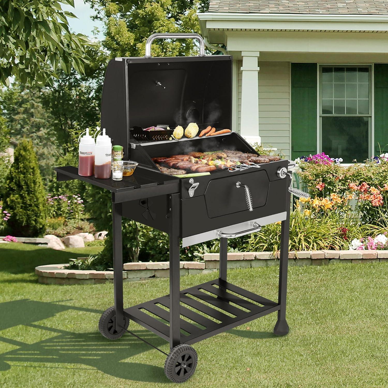 Royal Gourmet 24" Barrel Charcoal Grill with Side Table