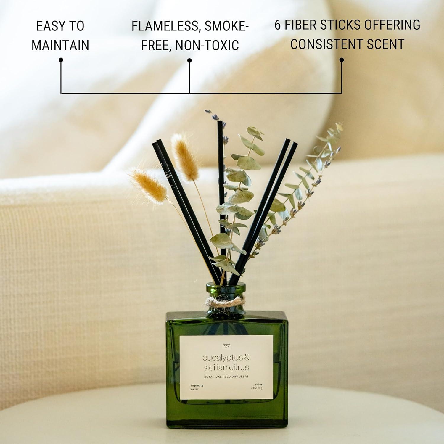 Craft & Kin Reed Diffuser Set With Flower For Home With Eucalyptus & Sicilian Citrus Scent